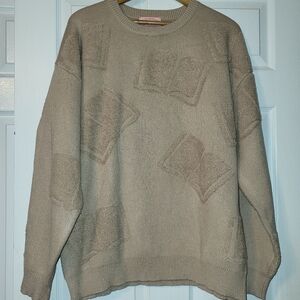 Threaded By Sabrina Bookish Knit Sweater Women's Size X Large Beige Reader Books